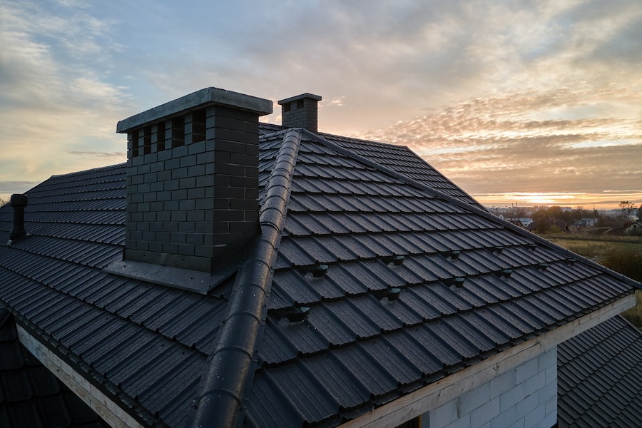 Dark roof with evening sunset