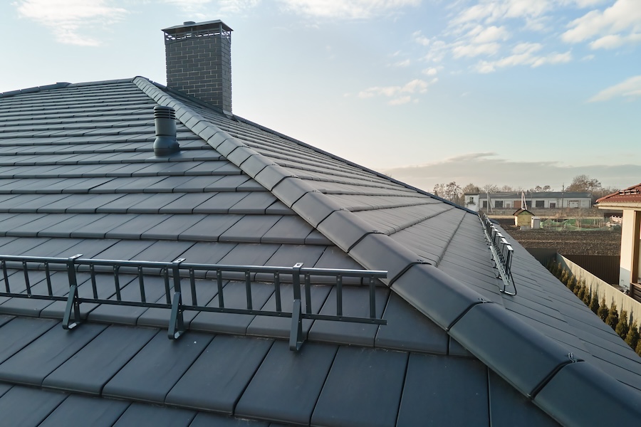 Closeup image of a metal roof on a house